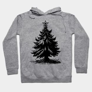 Minimalist Black Christmas Tree with Star on Top Hoodie